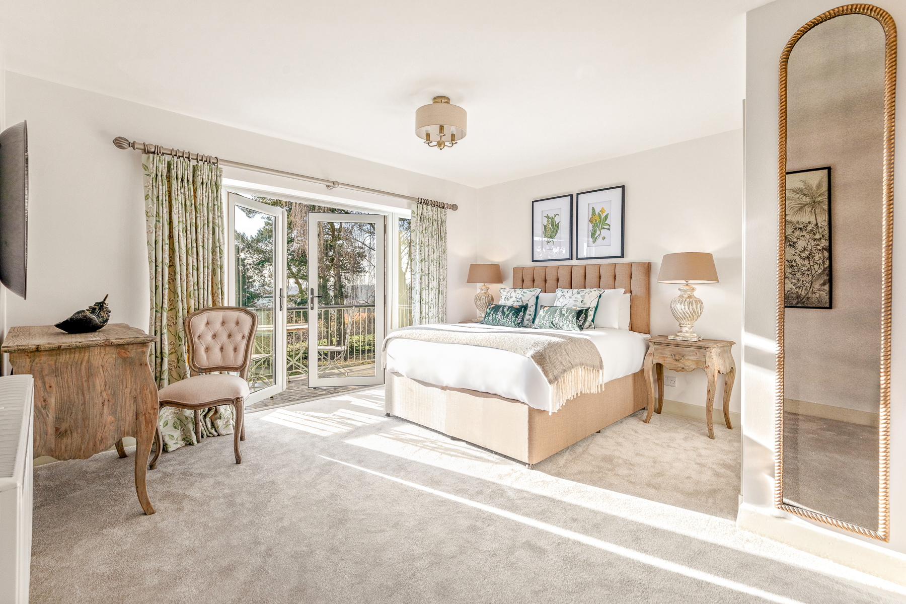 Elegant bedroom with a super king bed at the Far Heath accommodation