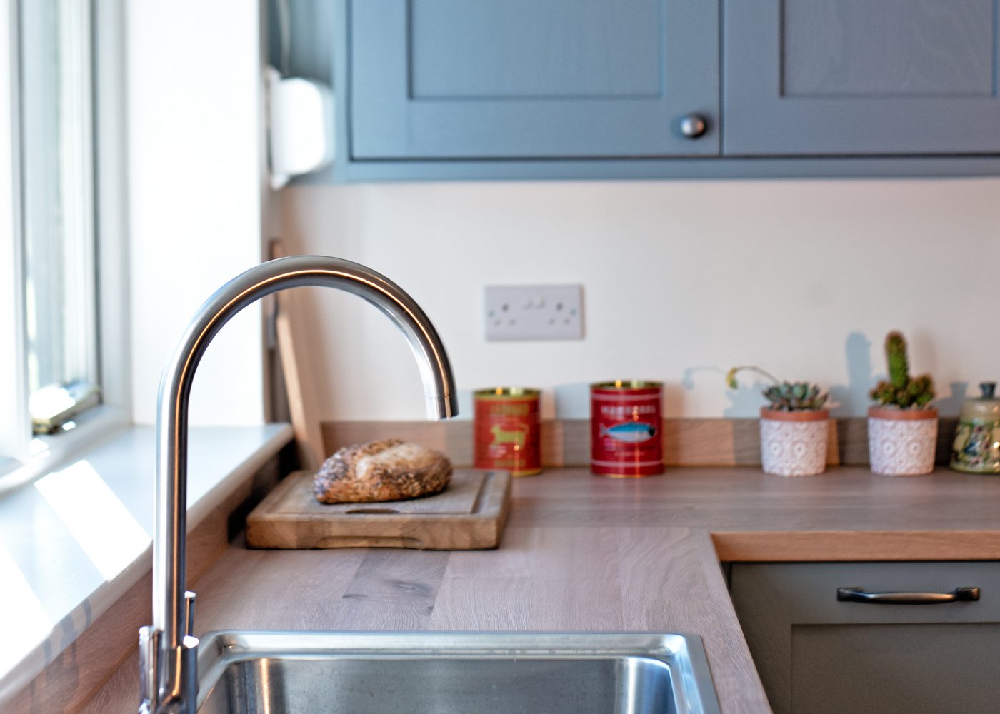 Close up of the kitchen sink and worktop at the Far Heath accommodation