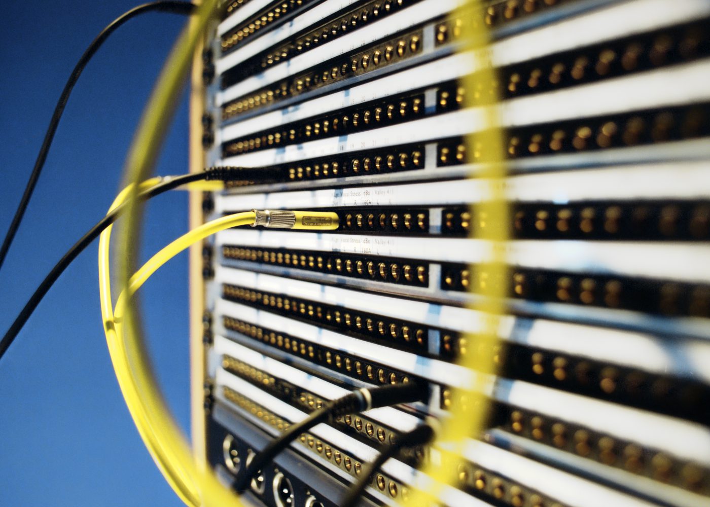 Close up of studio patchbay cabling